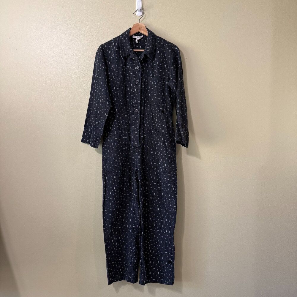 Apiece Apart Ares Jumpsuit Charcoal Black Floral Linen Cotton Blend Size 4